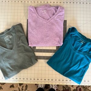 Eddie Bauer Lot of 3 Women's Tees L LS Purple, SS Teal, SS Cool Green